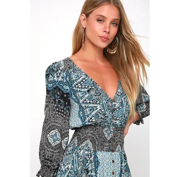 Free People Rare Mexicali Rose Print Maxi Dress Black Size Small - Picture 4 of 12